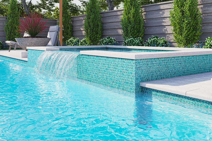 High Tide Teal 1x1 Glass Tile Around The Spa and Pool