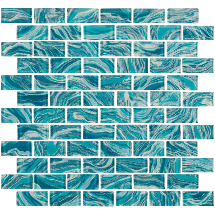 High Tide Teal 1x2 Glass Tile For Pools and Kitchens