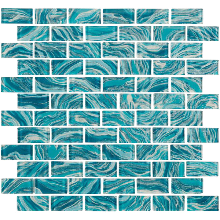 High Tide Teal 1x2 Glass Tile For Pools and Kitchens