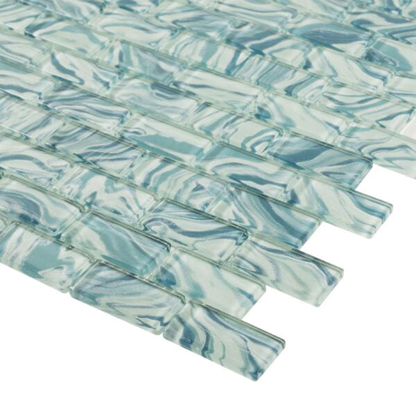 High Tide Turquoise 1x2 Waterline Glass Tile