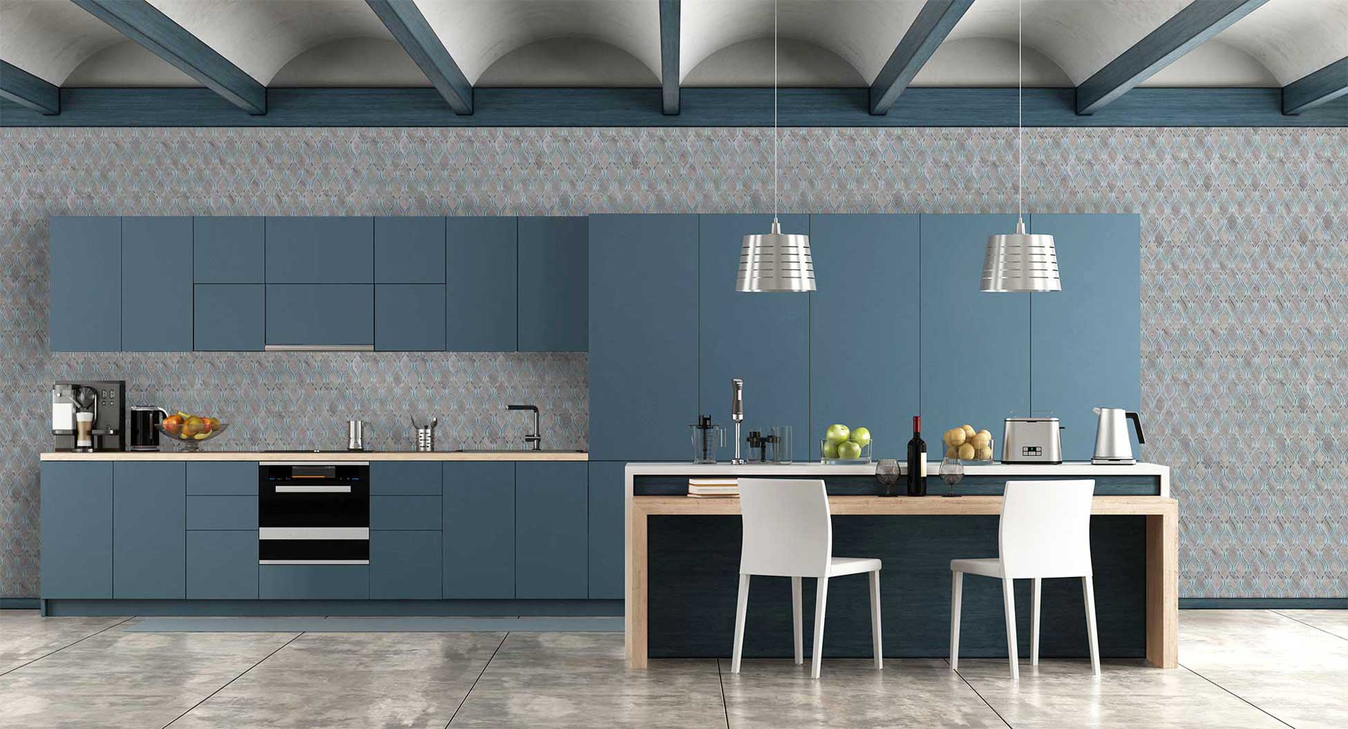 Backsplash Tile Installed on a Blue Modern Kitchen