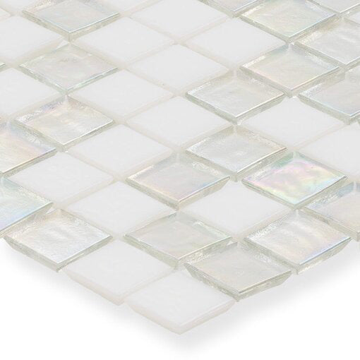 Huron Quarts White 1x1 Iridescent Glass Tile