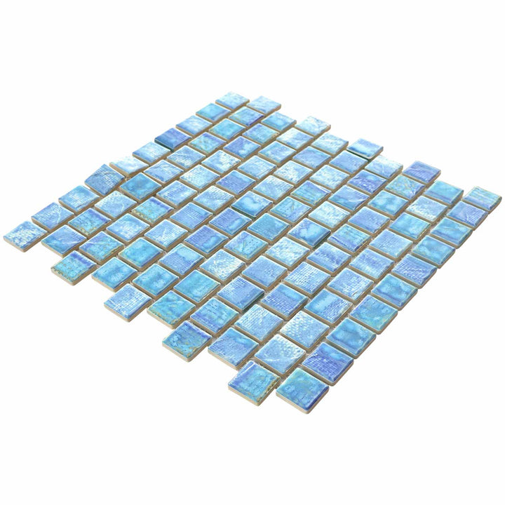 Icy Blue 1x1 Glossy Textured Porcelain Pool Tile Side View