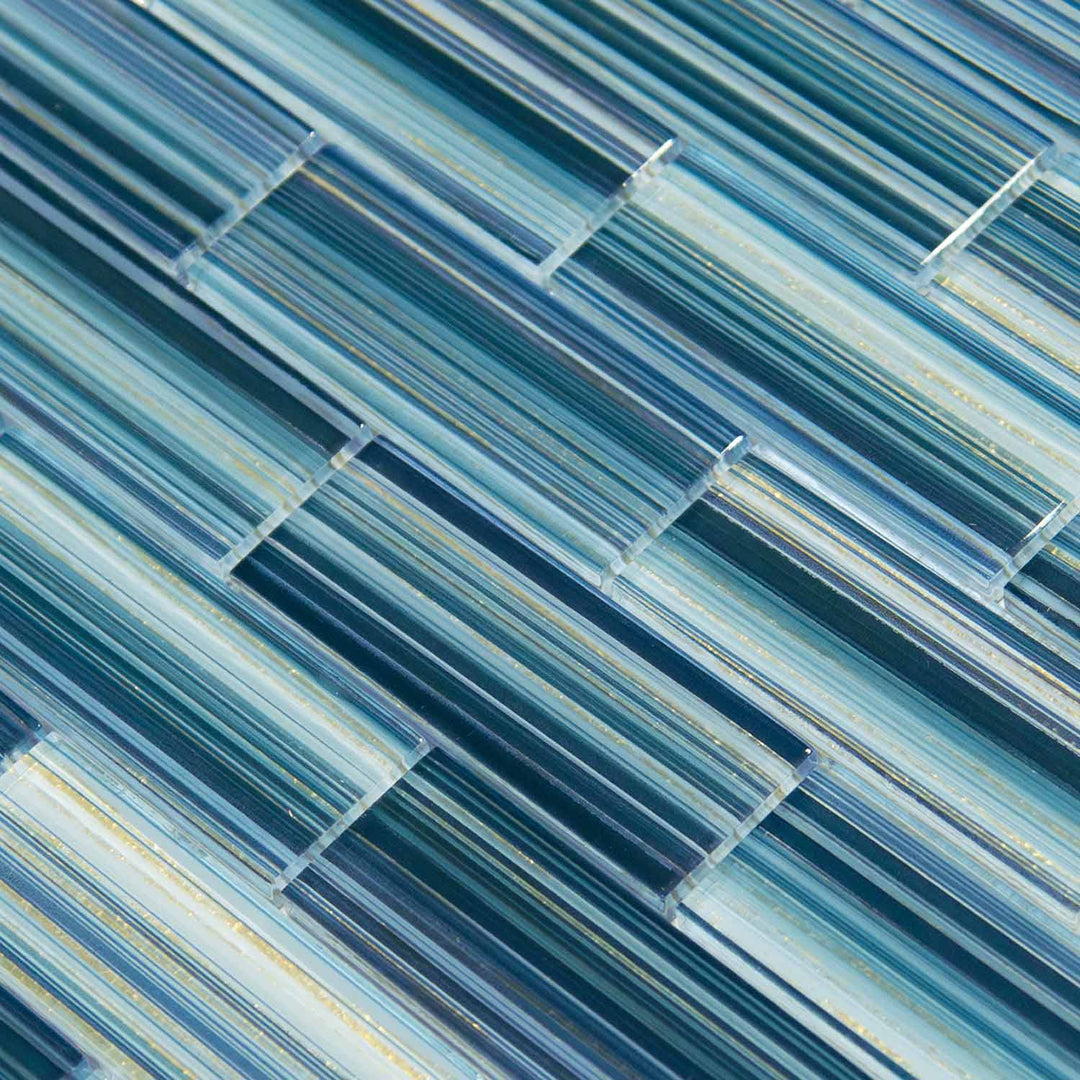 Close-up of blue and green glass mosaic tiles