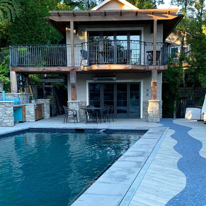 Jade Blue Pebble Stone Installed on Walkway Deck