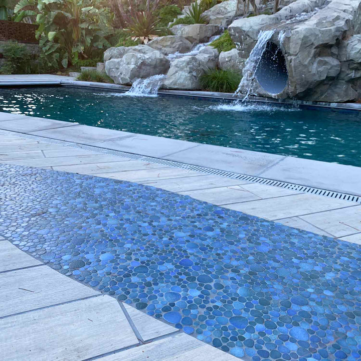 Jade Blue Pebble Stone Installed on Walkway