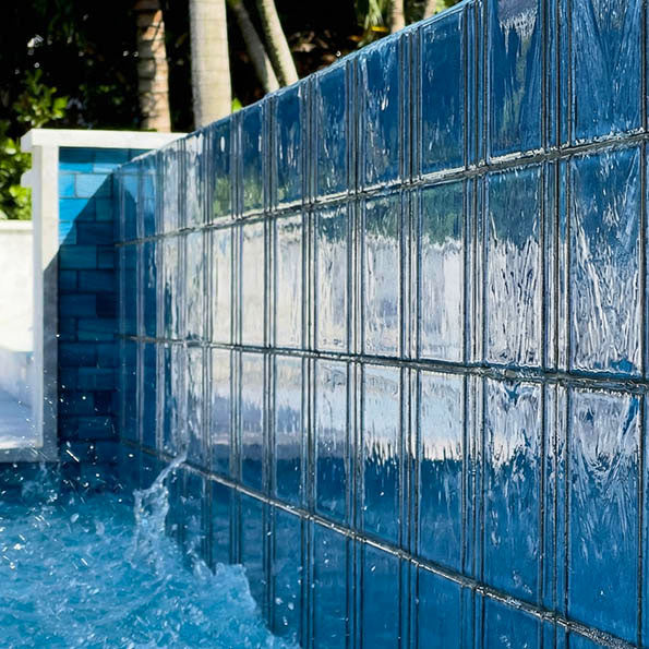 Kawara Ruri Blue 6x6 Porcelain Tile on Raised Wall