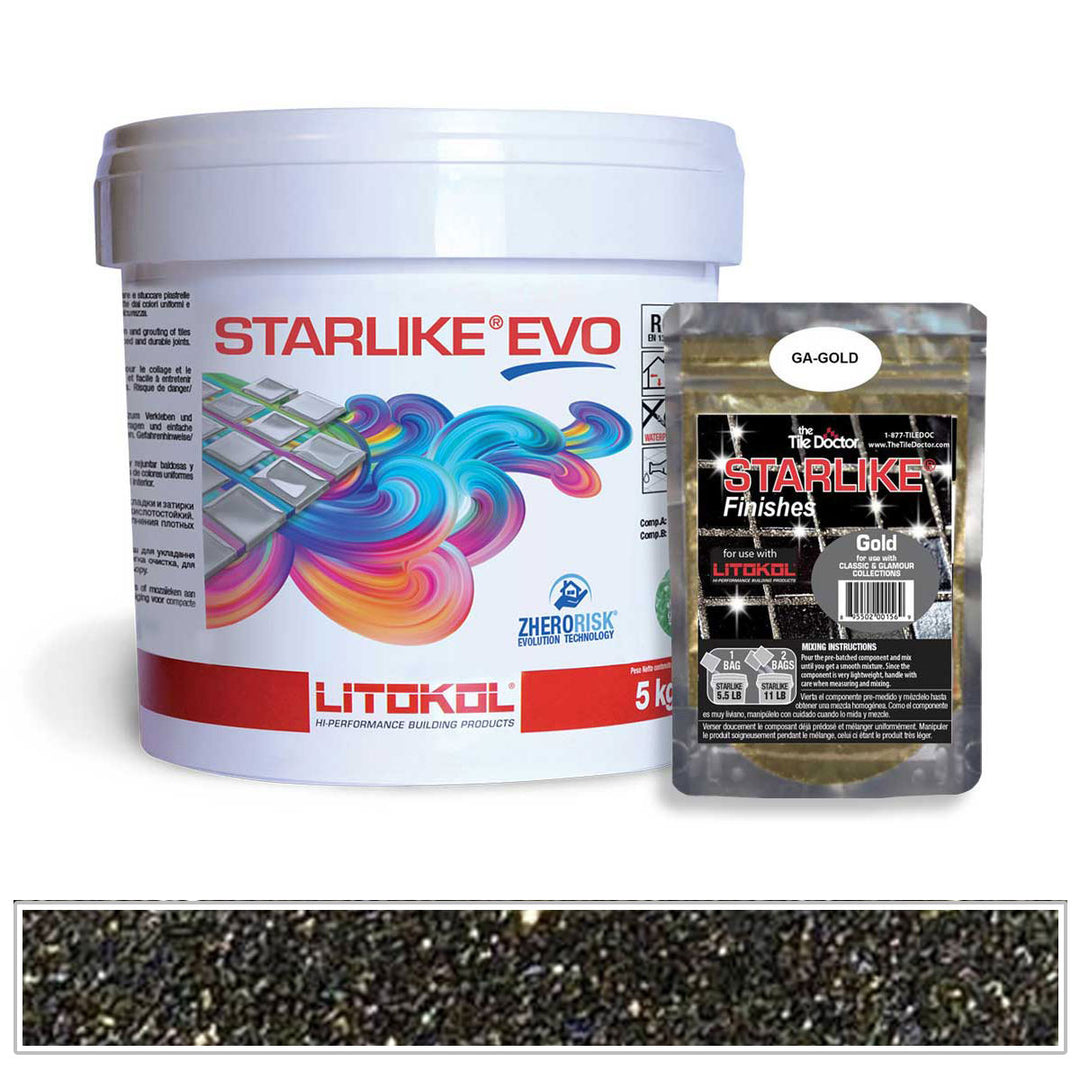 Litokol Starlike EVO 145 Carbon Black Gold Shimmer Tile Grout by AquaTiles
