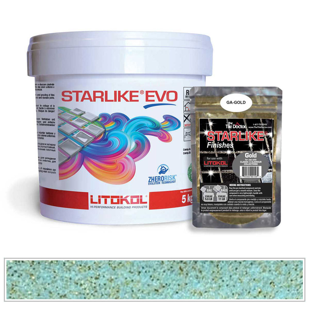 Litokol Starlike EVO 320 Caribbean Blue Gold Shimmer Tile Grout by AquaTiles