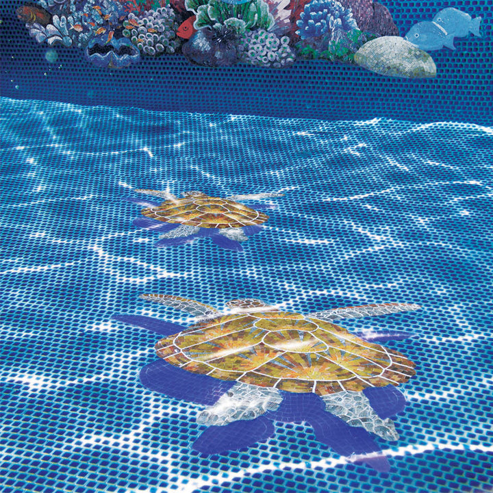 Loggerhead Turtle with Shadow Glass Pool Mosaic on Bottom of Pool