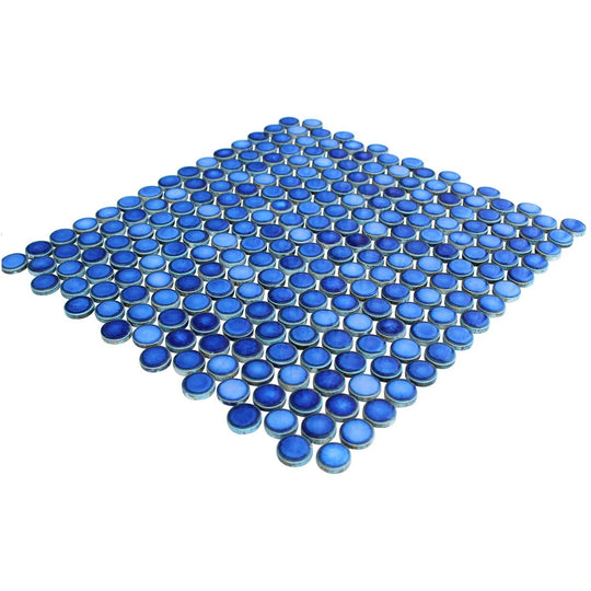 Blue Tile Pattern Rounded Marble Blue Penny Round Porcelain Mosaic Tile – AquaTiles