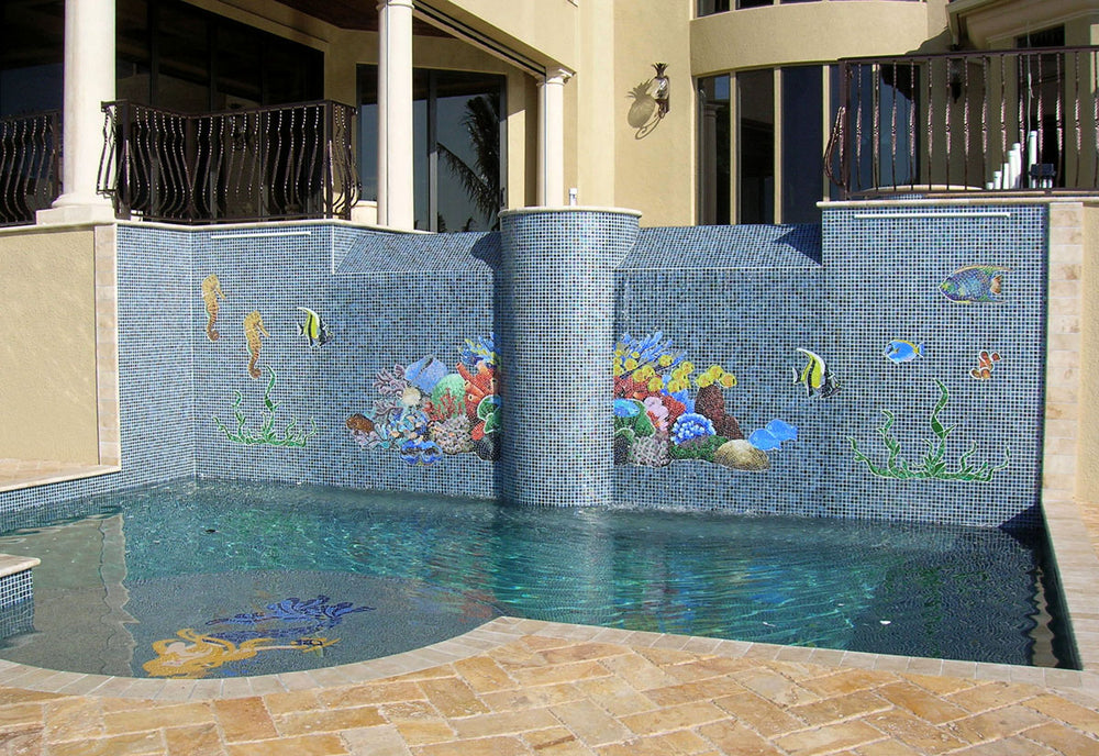 Moorish Idol Glass Pool Mosaic on Raised Wall