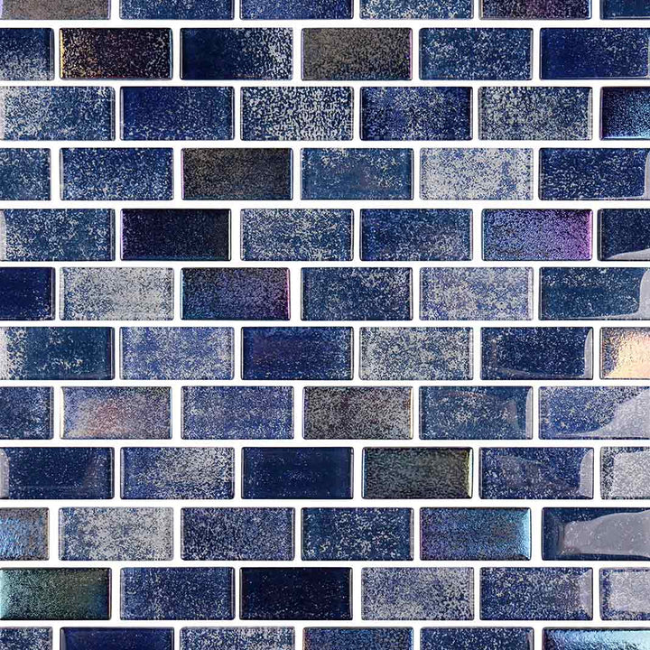 Nature Blue 1x2 Iridescent Glass Mosaic Tile