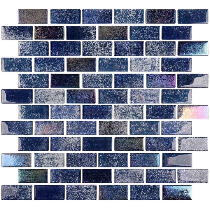 Nature Blue 1x2 Iridescent Glass Mosaic Tiles for Walls