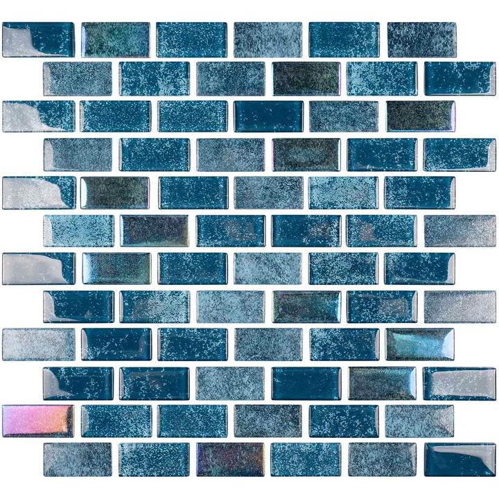 Nature Turquoise 1x2 Iridescent Glass Mosaic Tile