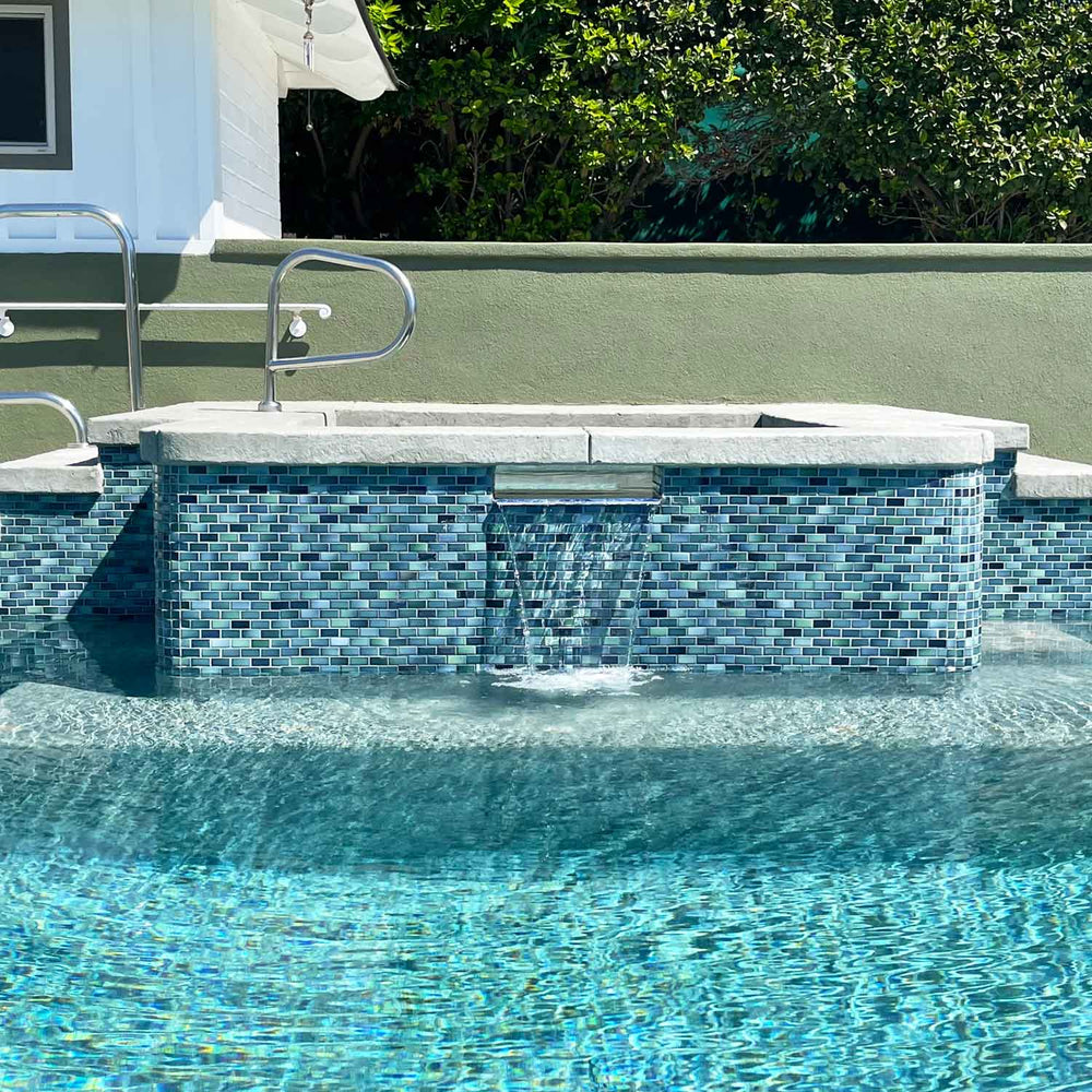 North Sea 1x2 Porcelain Pool Tile on Spa and Waterline