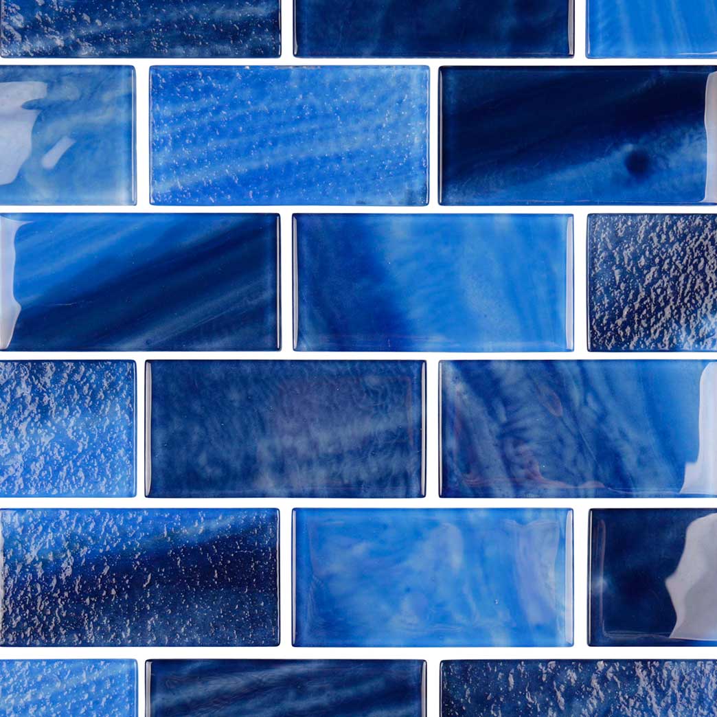 Ocean Dark Blue Subway Glass Tile Mosaic