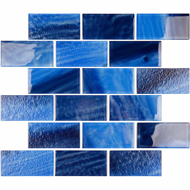 Ocean Dark Blue Subway Glass Tile Mosaics