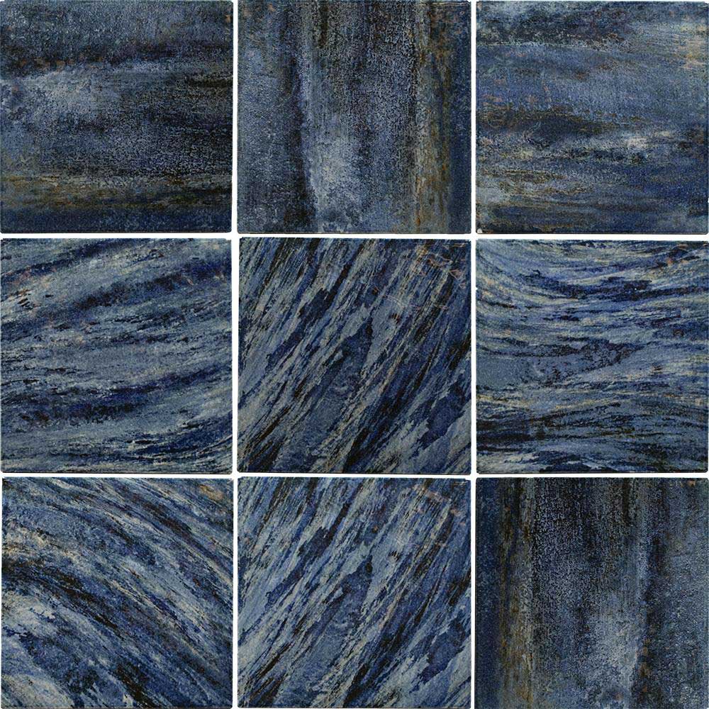 Nine square tiles with a textured blue and gray pattern