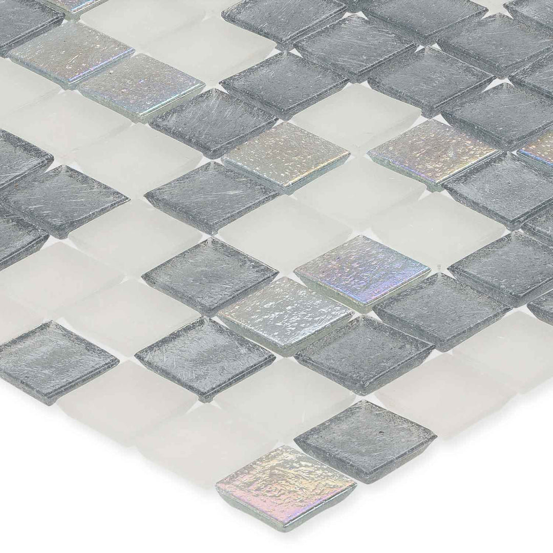 Pebble Beach 1" x 1" White Gray Iridescent Glass Pool Tile