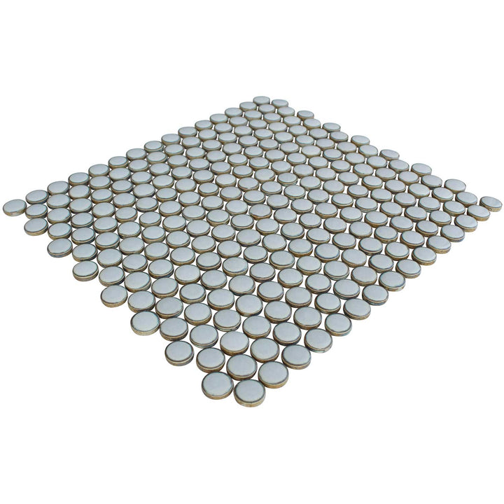 Pewter Gray Penny Round Porcelain Pool Tile Mosaics