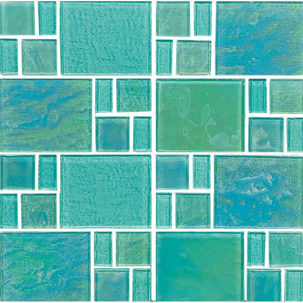 Piazza Teal Green Square Rectangular Glass Tile