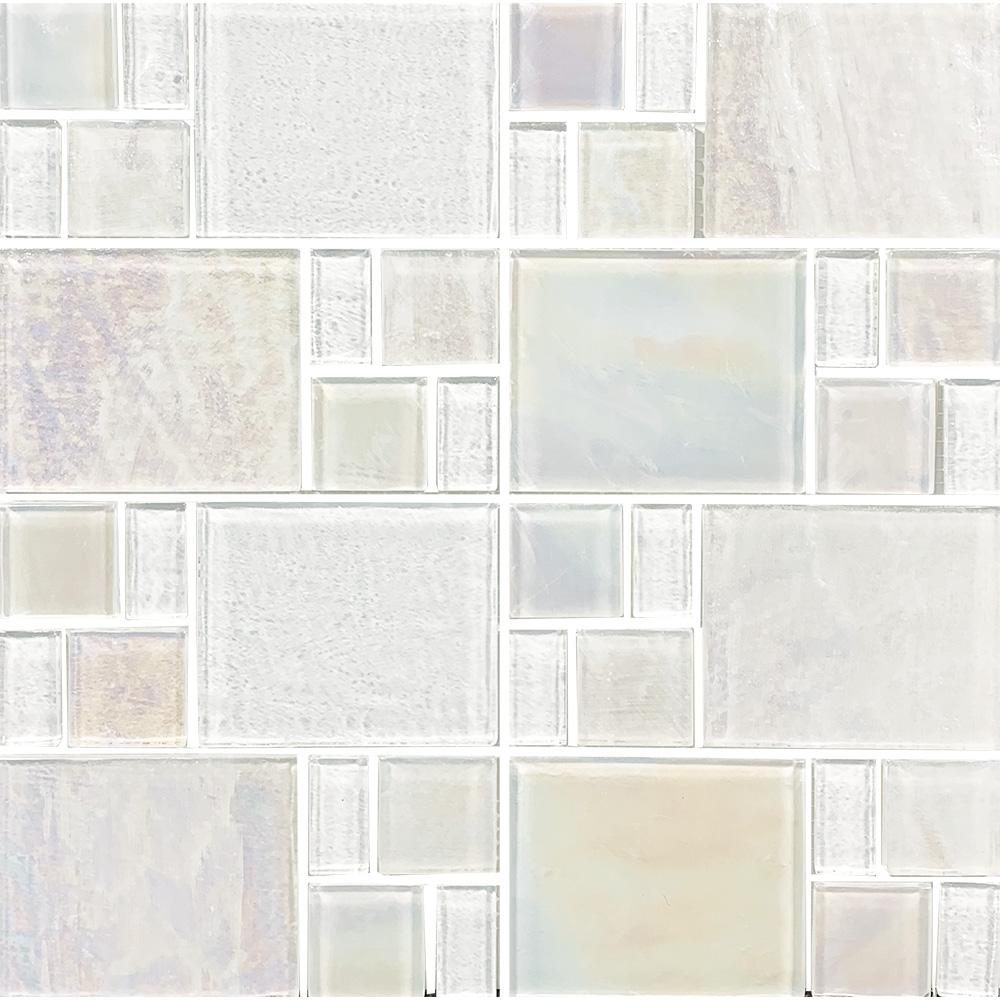 Piazza White Iridescent Random Glass Tile