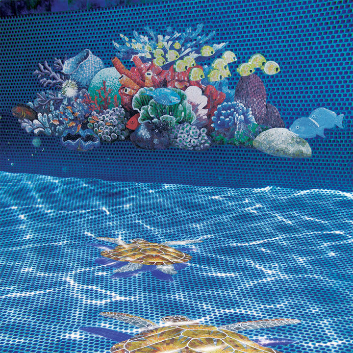 Reef Scene with Turtles Glass Pool Mosaic under water submerged