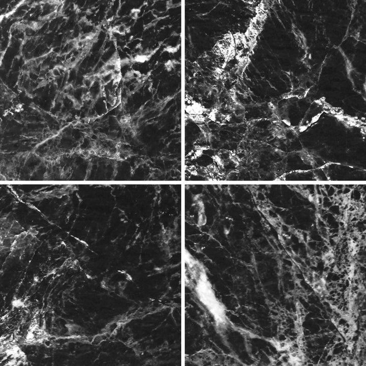 Black and gray marble look porcelain pool tile with white veining in a 6x6 square format