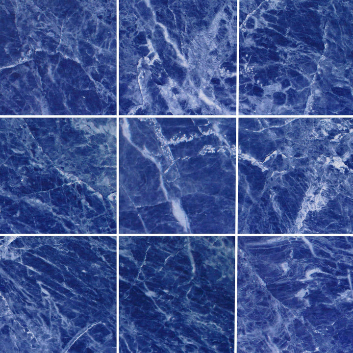 Nine square tiles with a blue marble pattern