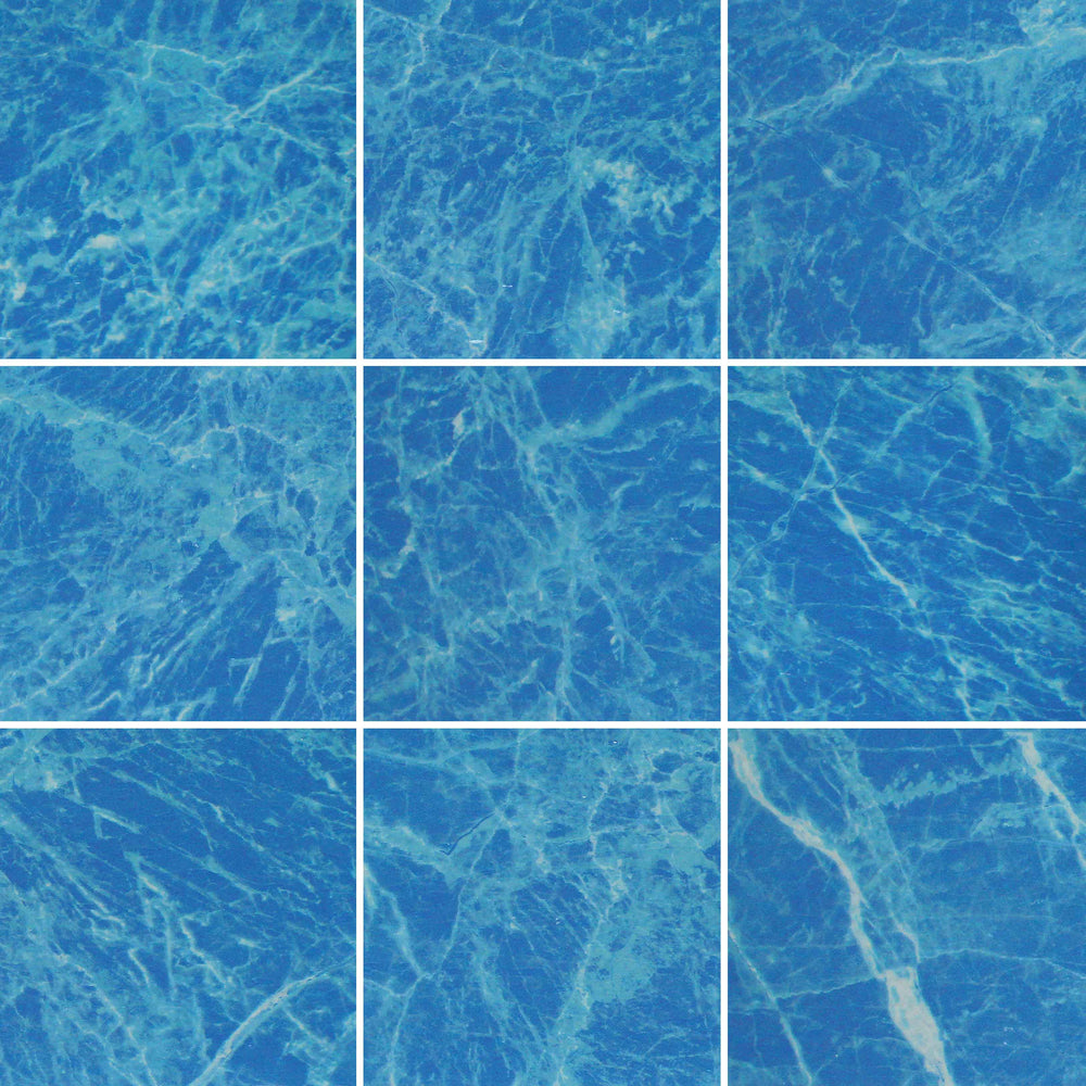 Nine square tiles with a blue marble pattern