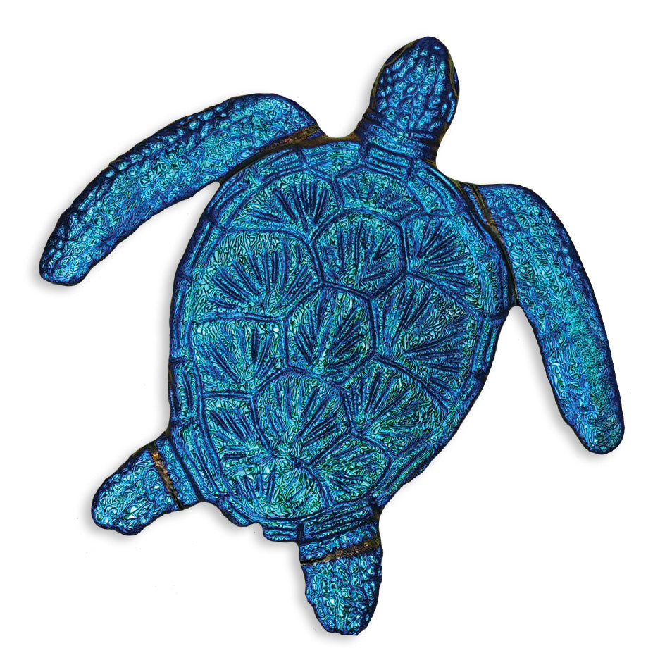 Blue turtle-shaped decorative item on a white background