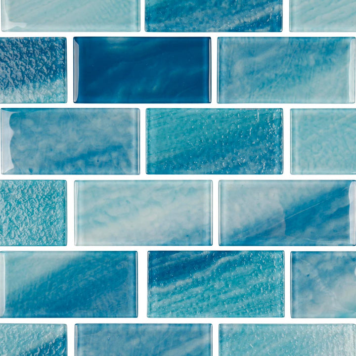 Sky Blue Ocean 1x1 Glass Tile Mosaics