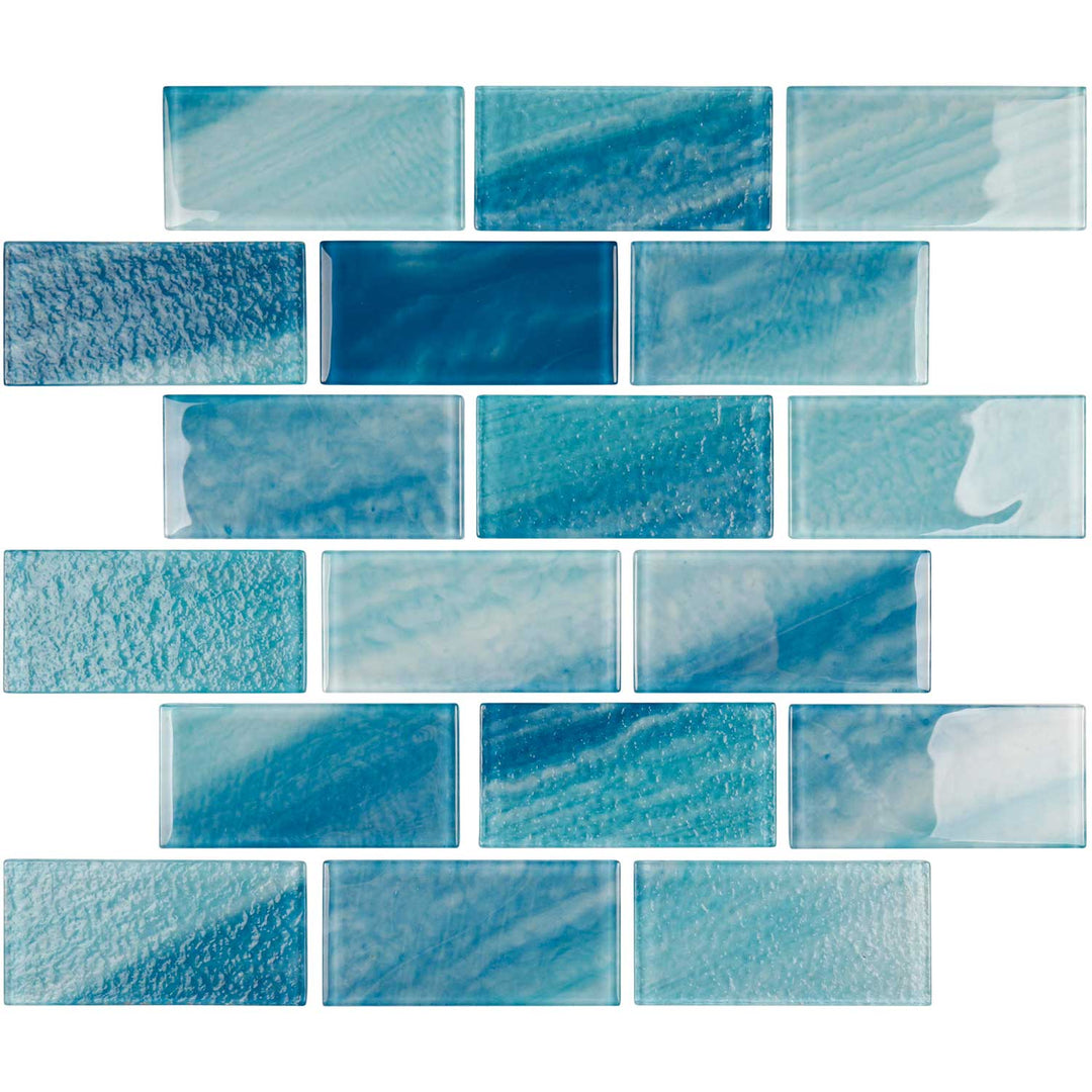 Sky Blue Ocean 2x4 Glass Tile Mosaics