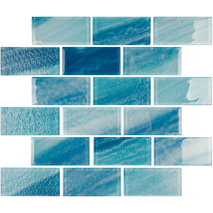 Sky Blue Ocean 2x4 Glass Tile Mosaics