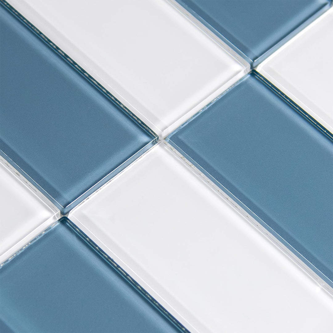 Slate Blue 3x6 Checkerboard Glass Tile