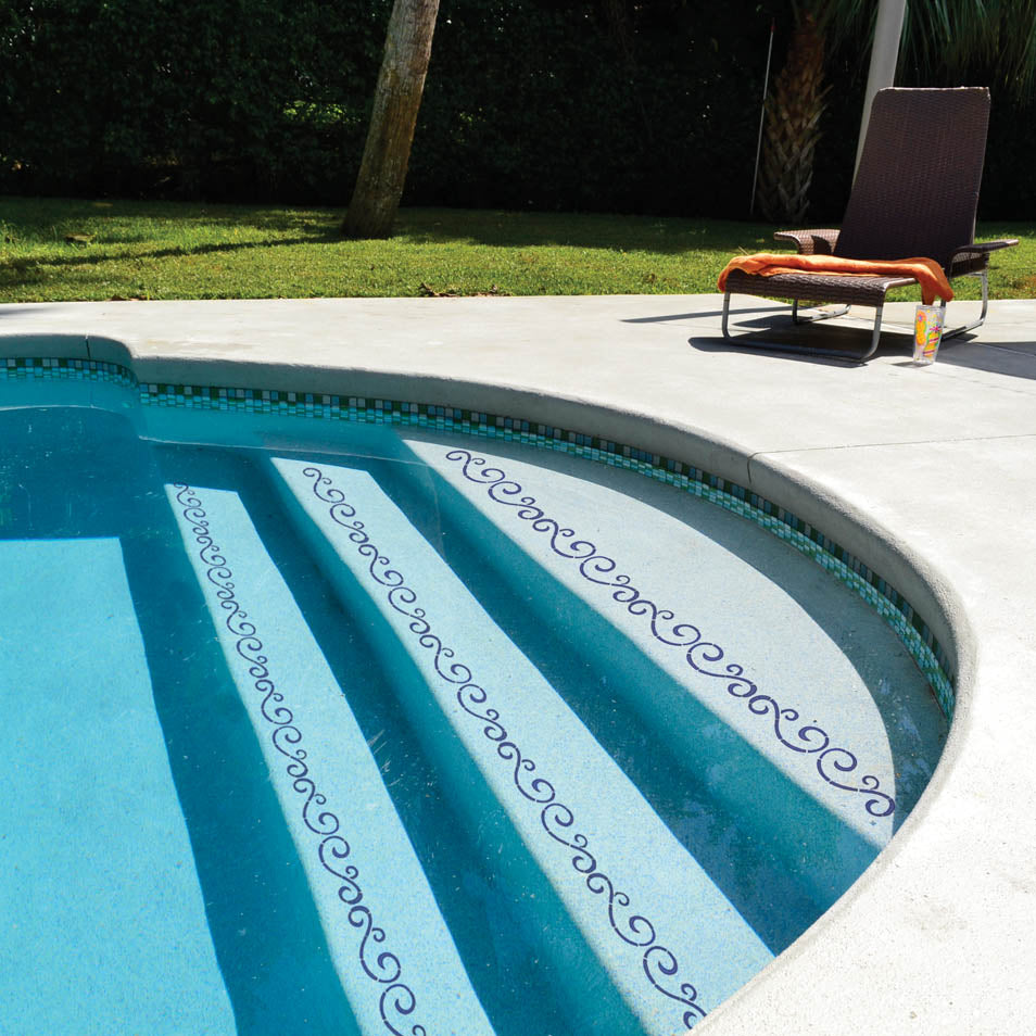 Swirls Blue Mosaics Installed on the Pool Steps