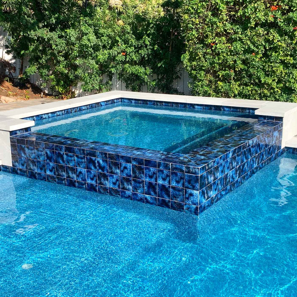 Summer 6x6 Porcelain Pool Tile Around Squared Spa