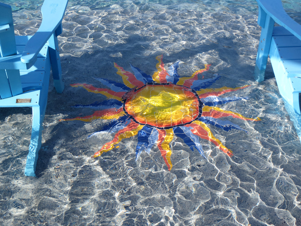 Sun Medallion Pool Mosaic Installed on Pool