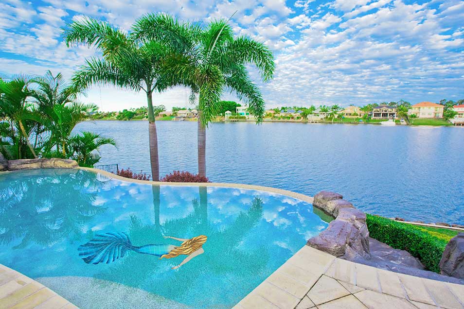 Pool With Mermaid Palm Trees Ocean View