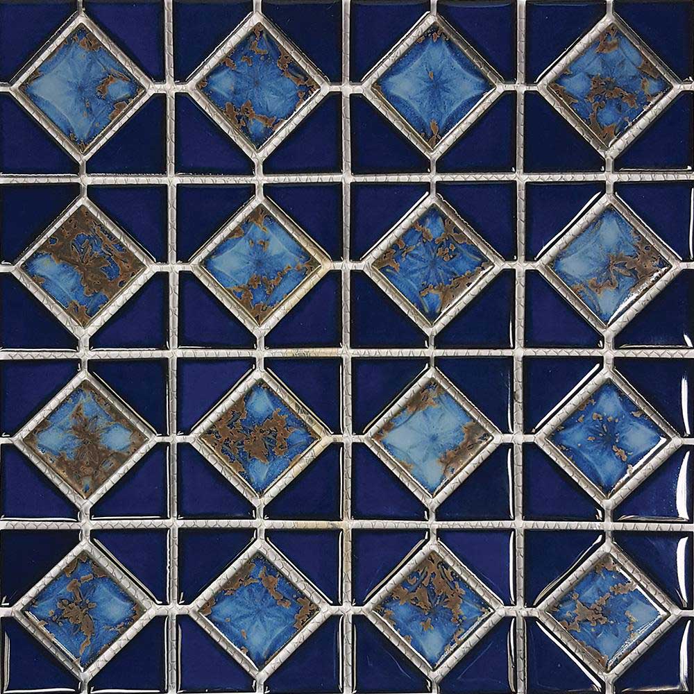 Terra Blue Mosaic Mini Akron Porcelain Pool Tile