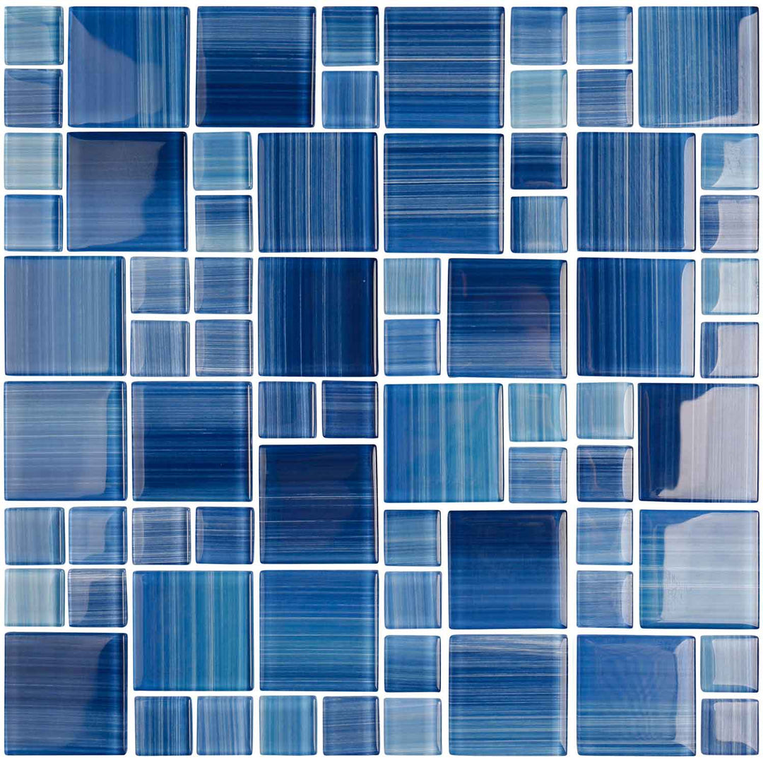 Vista Blue Random Blocks Glass Mosaic Tile