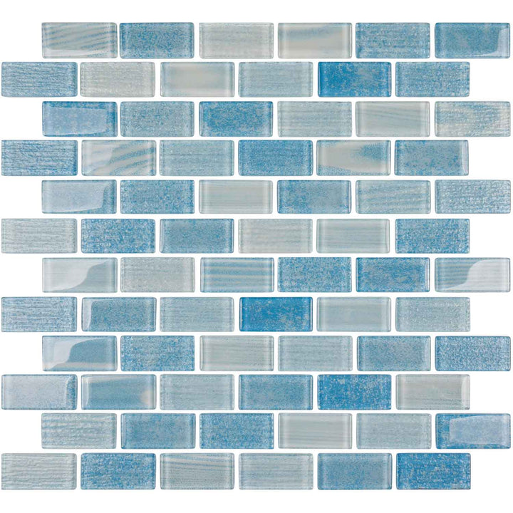 Wave Aqua Blue 1x2 Glass Tile Mosaics