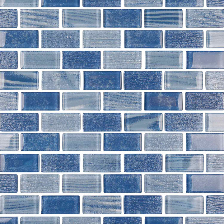 Wave Aqua Blue 1x2 Glass Tile for Pools