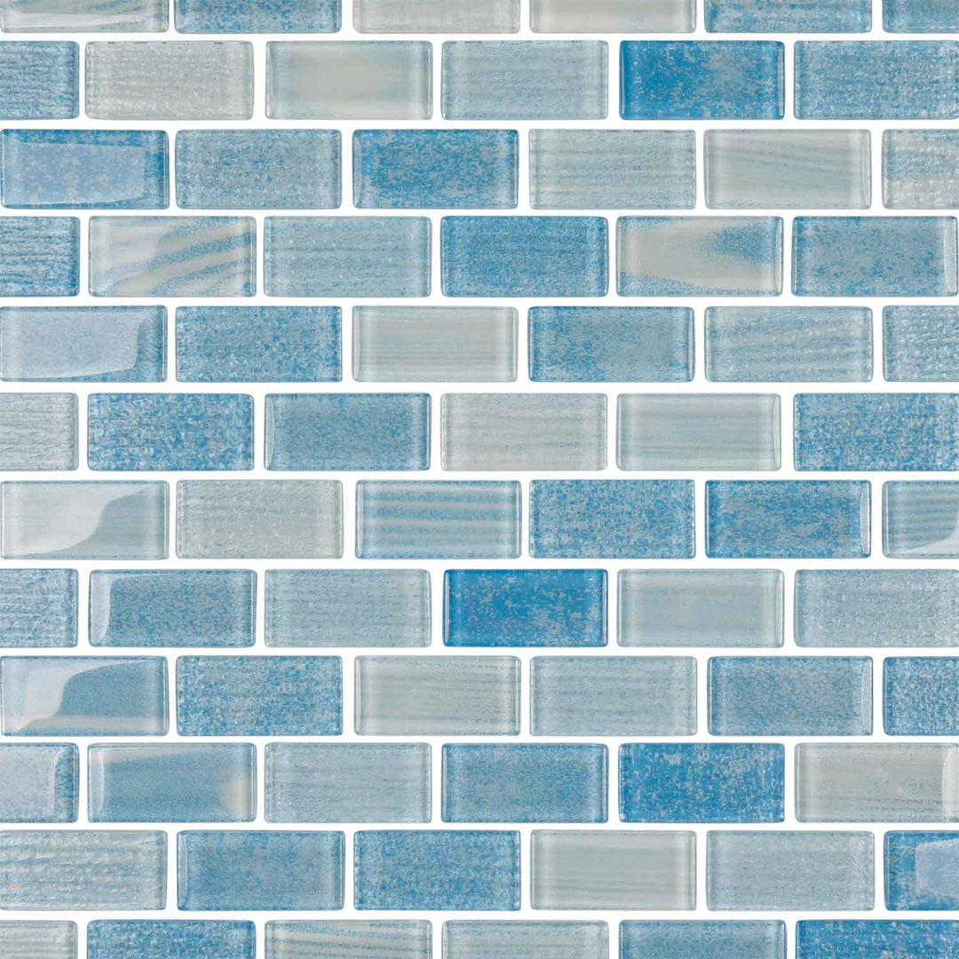 Wave Aqua Blue 1x2 Glass Tile