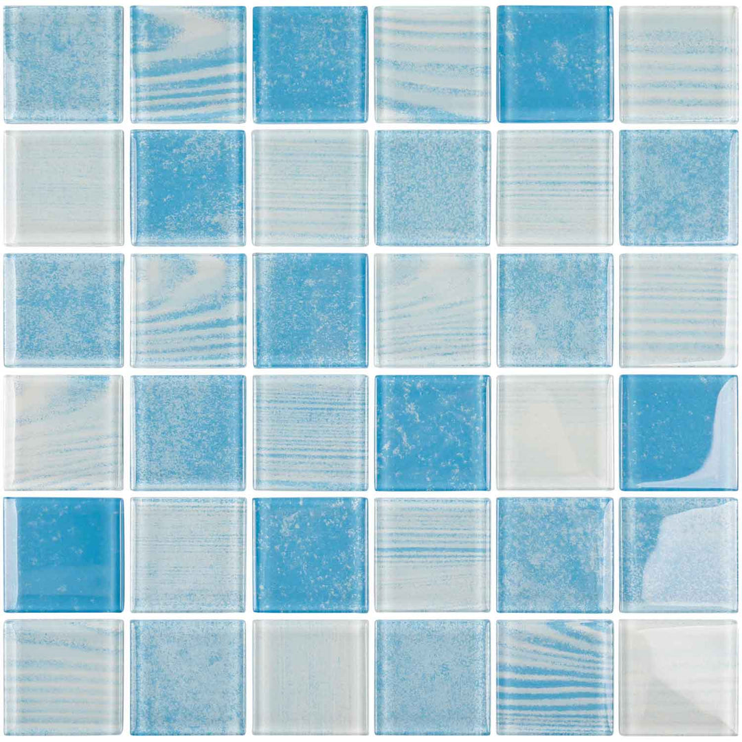 Wave Aqua Blue 2x2 Glass Tile Mosaics