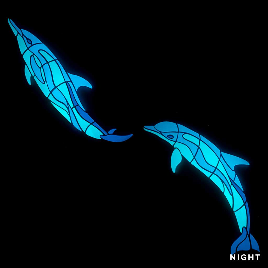 Wave Dolphins Medium Glow in the Dark Pool Mosaics Night