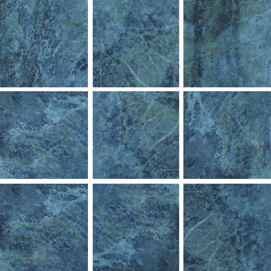 Nine square tiles with a blue marble pattern