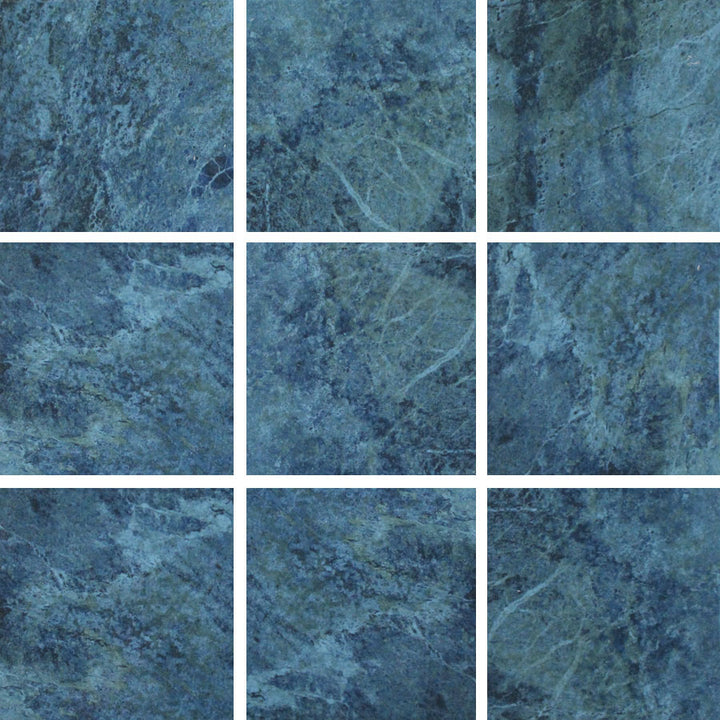 Nine square tiles with a blue marble pattern