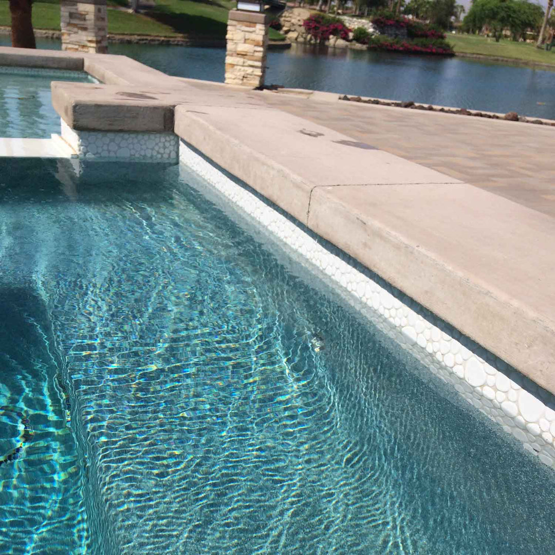 White Pebble Stone Glossy Porcelain Pool Tile | Shower | Beach Entry ...